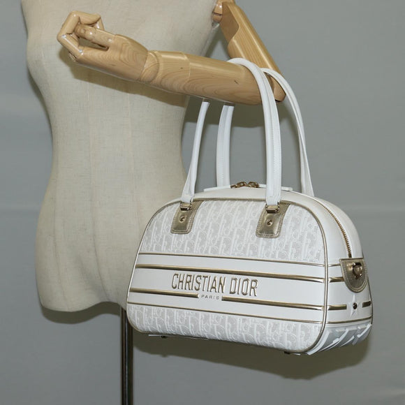 Christian Dior Medium Classic Bowling Bag Bag Leather White Gold Auth 121262SAM