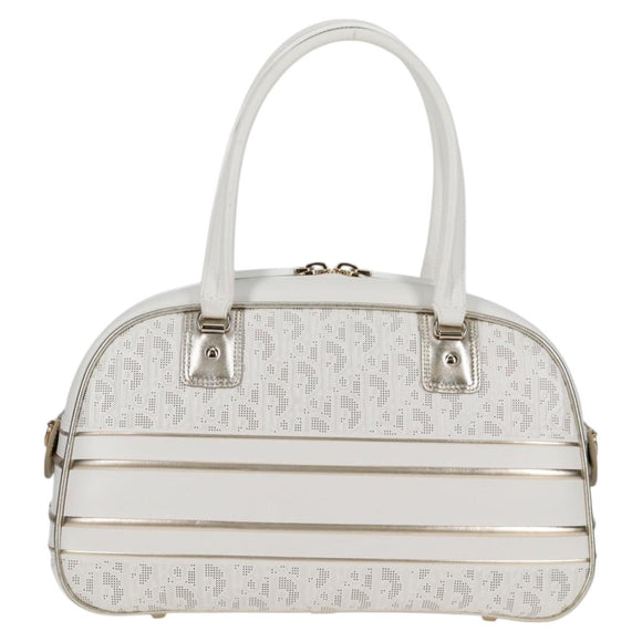 Christian Dior Medium Classic Bowling Bag Bag Leather White Gold Auth 121262SAM