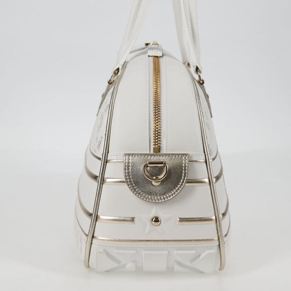 Christian Dior Medium Classic Bowling Bag Bag Leather White Gold Auth 121262SAM
