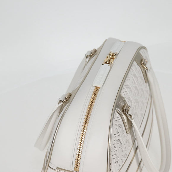 Christian Dior Medium Classic Bowling Bag Bag Leather White Gold Auth 121262SAM