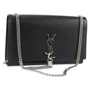 SAINT LAURENT Chain Shoulder Bag Leather Black Silver Auth 121273M-1