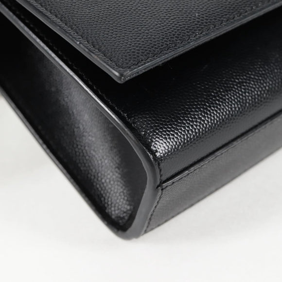 SAINT LAURENT Chain Shoulder Bag Leather Black Silver Auth 121273M