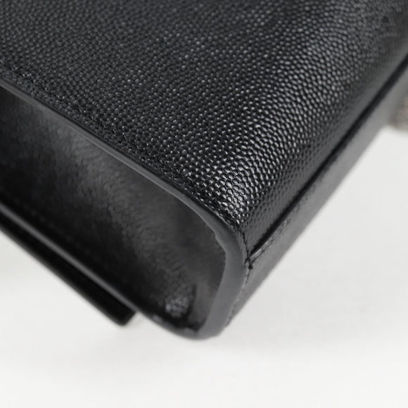 SAINT LAURENT Chain Shoulder Bag Leather Black Silver Auth 121273M