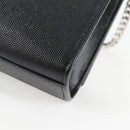 SAINT LAURENT Chain Shoulder Bag Leather Black Silver Auth 121273M-18