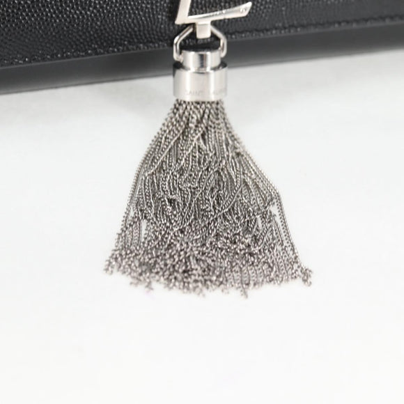 SAINT LAURENT Chain Shoulder Bag Leather Black Silver Auth 121273M