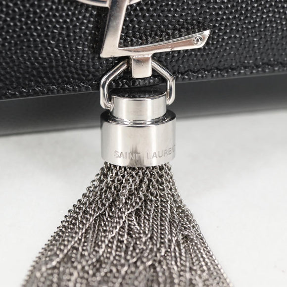 SAINT LAURENT Chain Shoulder Bag Leather Black Silver Auth 121273M