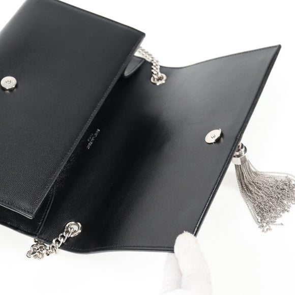 SAINT LAURENT Chain Shoulder Bag Leather Black Silver Auth 121273M
