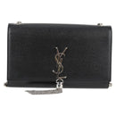 SAINT LAURENT Chain Shoulder Bag Leather Black Silver Auth 121273M-13