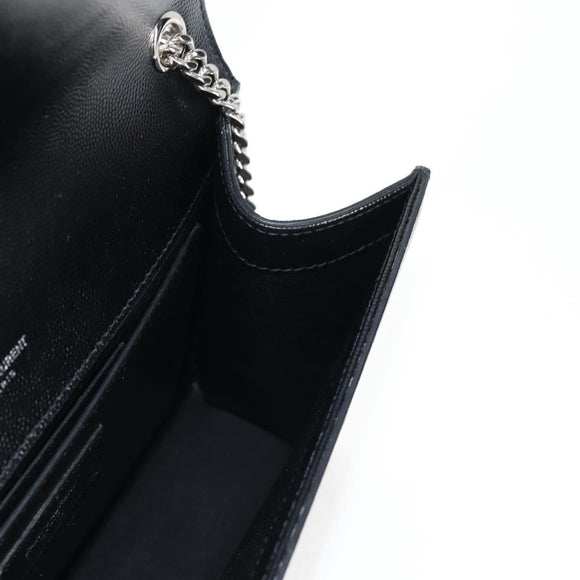 SAINT LAURENT Chain Shoulder Bag Leather Black Silver Auth 121273M