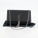 SAINT LAURENT Chain Shoulder Bag Leather Black Silver Auth 121273M-12