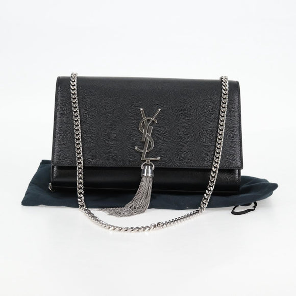 SAINT LAURENT Chain Shoulder Bag Leather Black Silver Auth 121273M