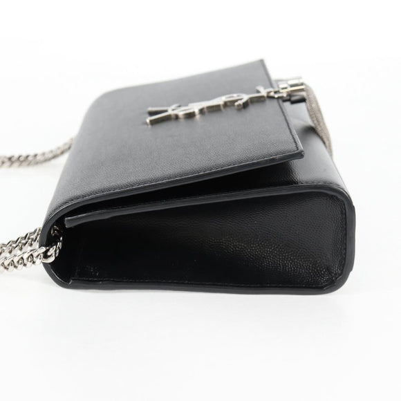 SAINT LAURENT Chain Shoulder Bag Leather Black Silver Auth 121273M