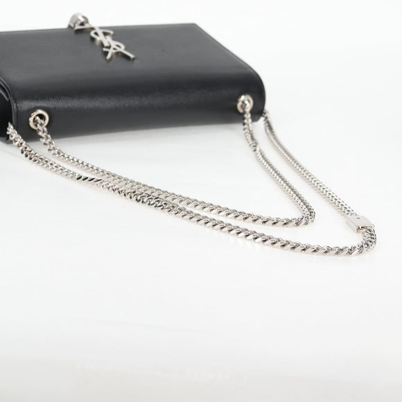 SAINT LAURENT Chain Shoulder Bag Leather Black Silver Auth 121273M