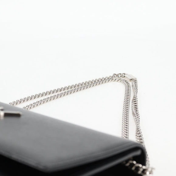 SAINT LAURENT Chain Shoulder Bag Leather Black Silver Auth 121273M