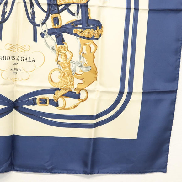HERMES Carre 90 Scarf ""BRIDES de GALA"" Silk Blue Auth 121275