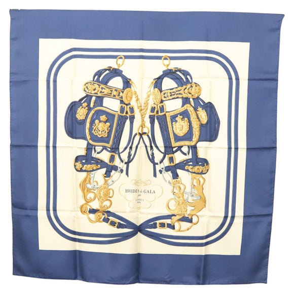 HERMES Carre 90 Scarf ""BRIDES de GALA"" Silk Blue Auth 121275