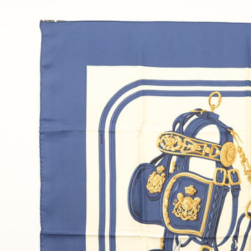 HERMES Carre 90 Scarf ""BRIDES de GALA"" Silk Blue Auth 121275 - 0