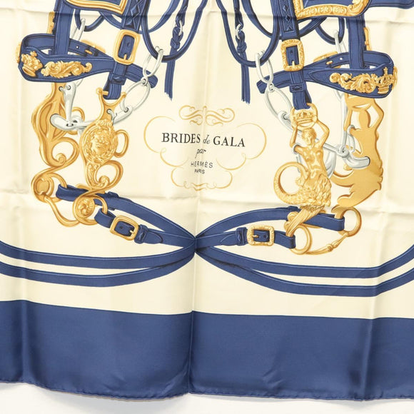 HERMES Carre 90 Scarf ""BRIDES de GALA"" Silk Blue Auth 121275