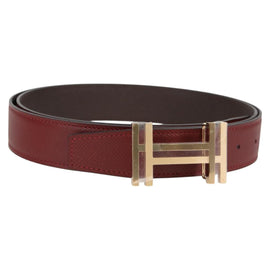 HERMES Constance Belt Leather 48"" Wine Red Auth 121287SAM