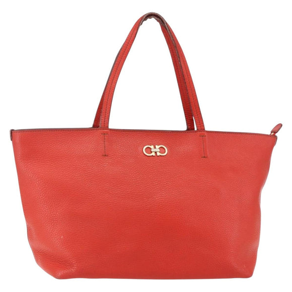 Salvatore Ferragamo Tote Bag Leather Red Gold Auth 121300