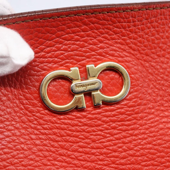 Salvatore Ferragamo Tote Bag Leather Red Gold Auth 121300