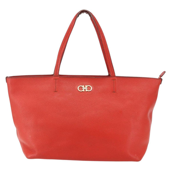 Salvatore Ferragamo Tote Bag Leather Red Gold Auth 121300