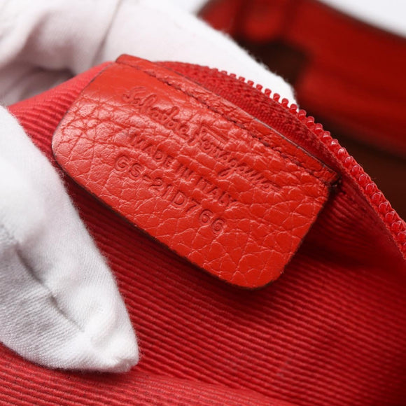 Salvatore Ferragamo Tote Bag Leather Red Gold Auth 121300