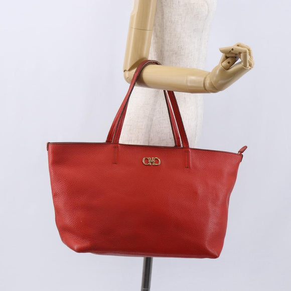 Salvatore Ferragamo Tote Bag Leather Red Gold Auth 121300