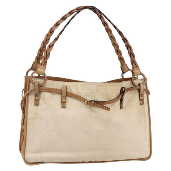 GUCCI Shoulder Bag Canvas Leather Beige Brown 109133 Auth 121302