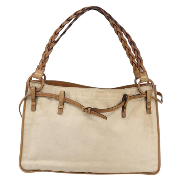 GUCCI Shoulder Bag Canvas Leather Beige Brown 109133 Auth 121302