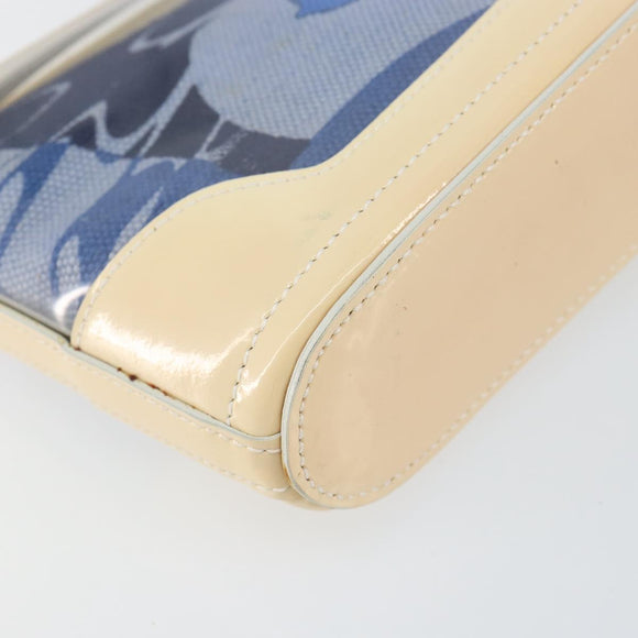 Salvatore Ferragamo Shoulder Bag Enamel Cream Blue Auth 121303