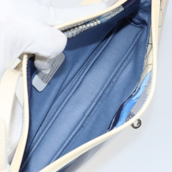 Salvatore Ferragamo Shoulder Bag Enamel Cream Blue Auth 121303