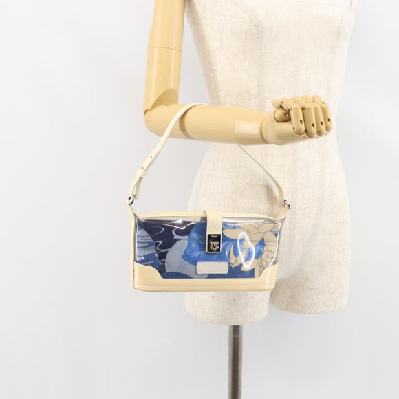 Salvatore Ferragamo Shoulder Bag Enamel Cream Blue Auth 121303