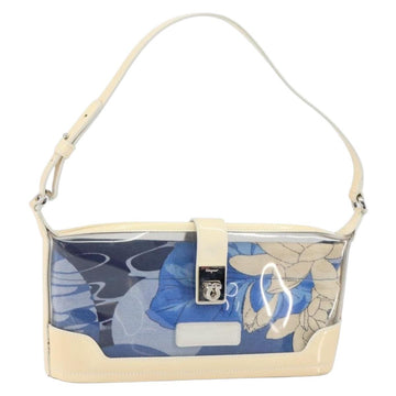 Salvatore Ferragamo Shoulder Bag Enamel Cream Blue Auth 121303