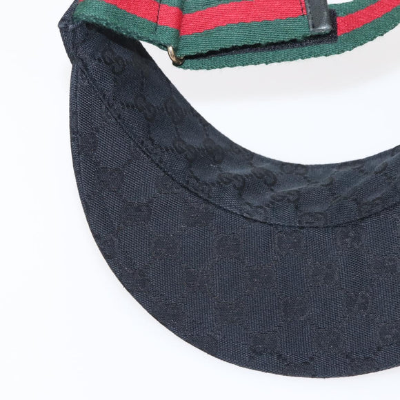 GUCCI GG Canvas Web Sherry Line Sun Visor S Black Red Auth 121306