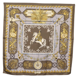 HERMES Carre 90 Scarf Silk Gray Auth 121309