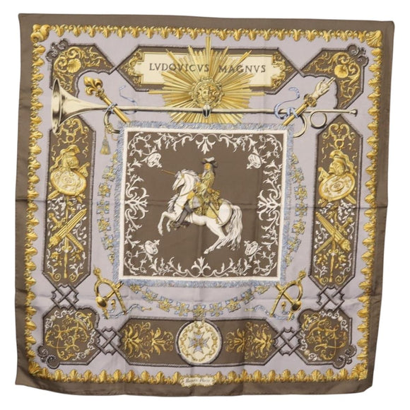 HERMES Carre 90 Scarf Silk Gray Auth 121309