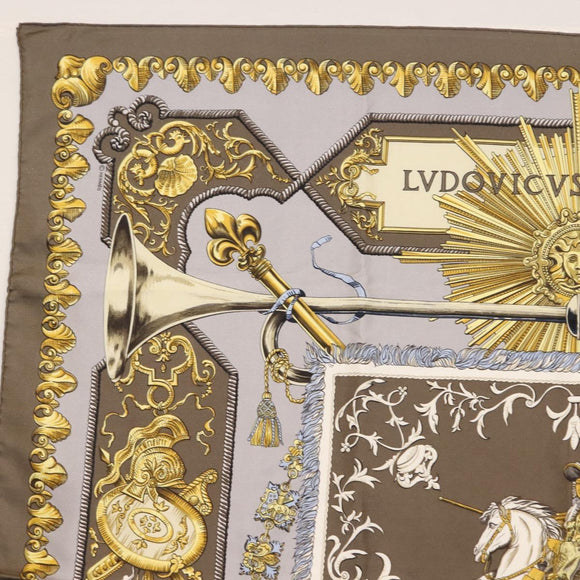 HERMES Carre 90 Scarf Silk Gray Auth 121309