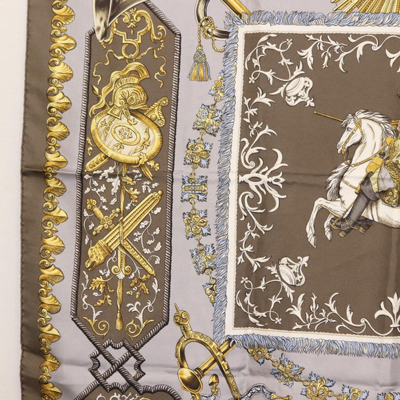 HERMES Carre 90 Scarf Silk Gray Auth 121309