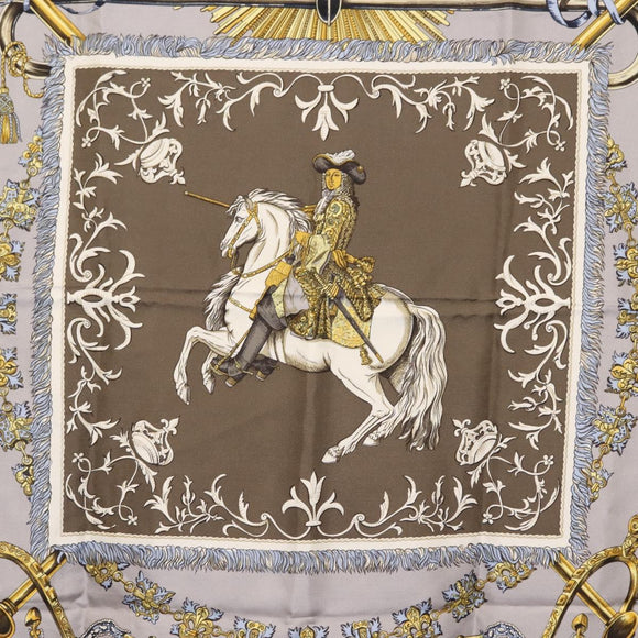 HERMES Carre 90 Scarf Silk Gray Auth 121309