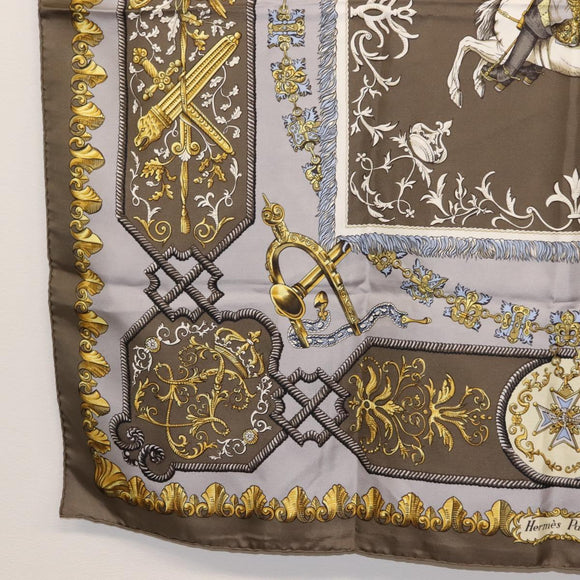 HERMES Carre 90 Scarf Silk Gray Auth 121309