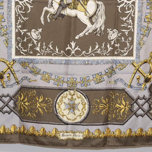HERMES Carre 90 Scarf Silk Gray Auth 121309