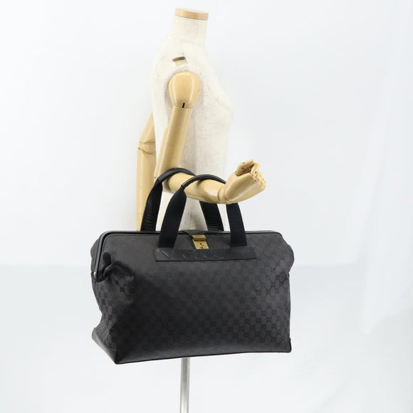 GUCCI GG Canvas Boston Bag Black Gold Auth 121312