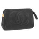 CHANEL Pouch Caviar Skin Black Gold CC Auth 121318-1