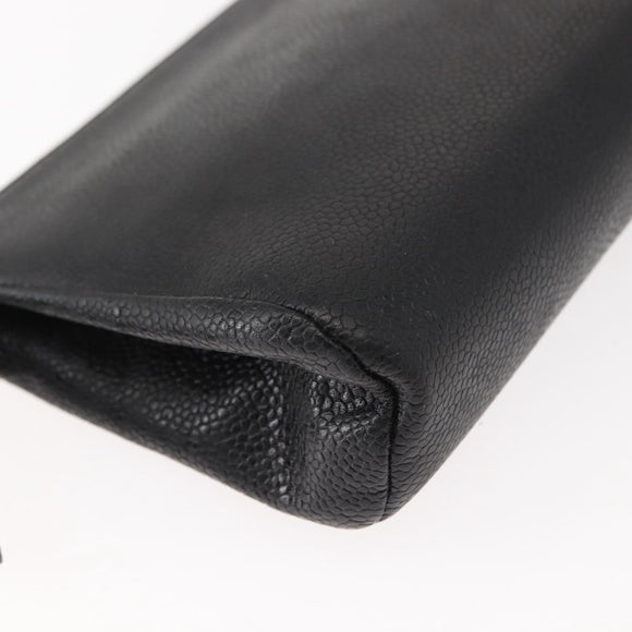 CHANEL Pouch Caviar Skin Black Gold CC Auth 121318
