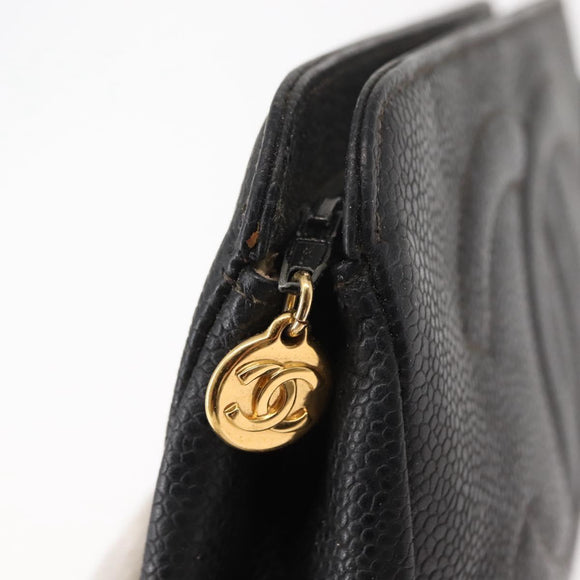 CHANEL Pouch Caviar Skin Black Gold CC Auth 121318