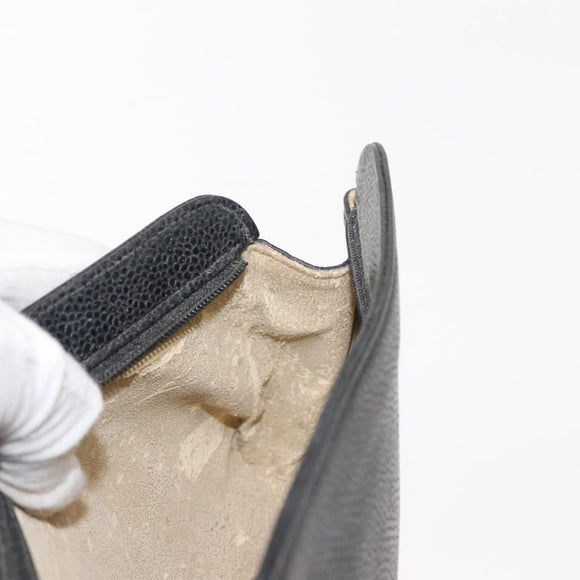 CHANEL Pouch Caviar Skin Black Gold CC Auth 121318