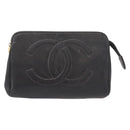 CHANEL Pouch Caviar Skin Black Gold CC Auth 121318-13