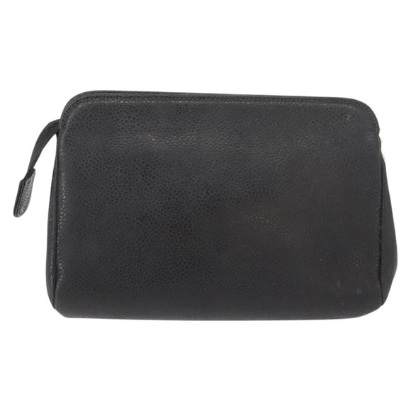 CHANEL Pouch Caviar Skin Black Gold CC Auth 121318