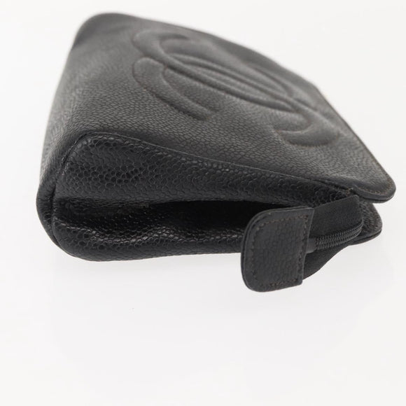 CHANEL Pouch Caviar Skin Black Gold CC Auth 121318